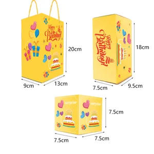 Birthday surprise gift box set with greeting text and clear dimensions for party use