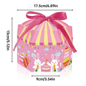 Easter gift box pink hexagon paper candy box with ribbon and cute bunny egg print.