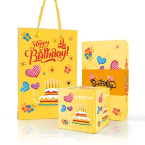 Birthday gift box set with paper bag, creative surprise design, ideal for party celebration.