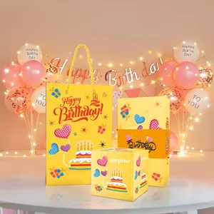 Birthday surprise explosion gift box set with yellow design, perfect for kids and friends celebration.
