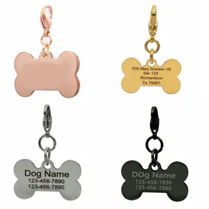 Stainless Steel Bone Pet ID Tag Engraved Dog Name Pendant Metal Blank Tag For Dog Collar Accessories