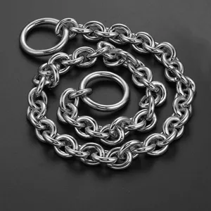 15mm edelstahl haustier hundekette detailansicht, robustes metall wurf kette o-ring halsband.