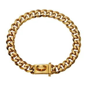Collare per Cane in Acciaio Inossidabile Maglia Cubana 15mm Collare per Animali Domestici in Metallo Pesante con Fibbia