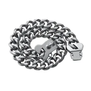 Durable Stainless Steel Cuban Link Dog Collar 15mm Heavy Duty Pet Chain with Bone Clasp