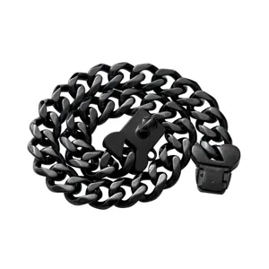 15mm heavy stainless steel dog chain collar with black finish and unique bone buckle detail.