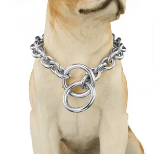 Edelstahl Hundekette 15mm schweres Metall O Ring P Kette Halsband Detailansicht Nahaufnahme.