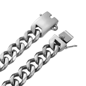 19mm heavy stainless steel Cuban link dog chain heavy duty metal pet collar with secure clasp