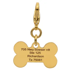 Gold bone dog tag pendant stainless steel pet ID name tag with lobster clasp and ring