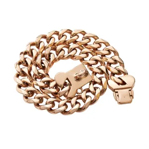 15mm rose gold stainless steel cuban link pet dog collar heavy duty chain with buckle