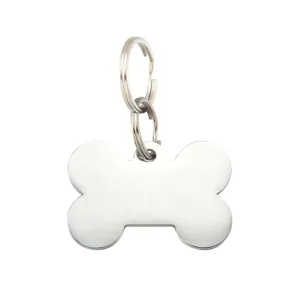 Stainless steel bone pet ID tag blank metal dog collar pendant custom name tag accessory
