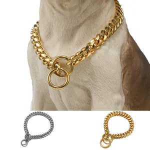 Collare per cani in maglia cubana in acciaio inossidabile, catena P in metallo resistente.