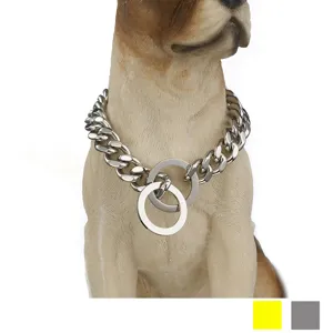 Gros plan détaillé du collier de chien en métal acier inoxydable 15mm solide et sécurisé.