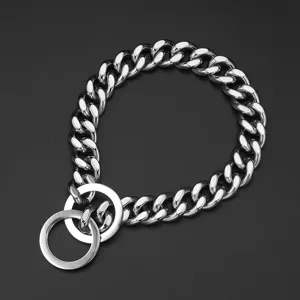 Chaîne d'étranglement pour animal en acier inoxydable avec double anneau, collier robuste chien.