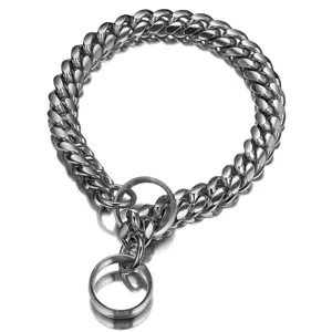 14mm stainless steel cuban link dog chain collar heavy duty metal pet training p-chain