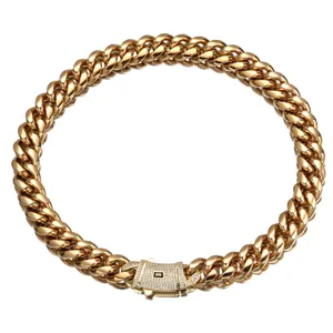 Collier Chaîne Gourmette Cubaine en Acier Inoxydable pour Homme Plaqué Or 18K Hip Hop Épaisse Chaîne Bijou Cadeau