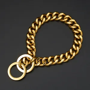 collier de chaine d'entrainement pour animaux en acier inoxydable dore 15mm collier pour chien