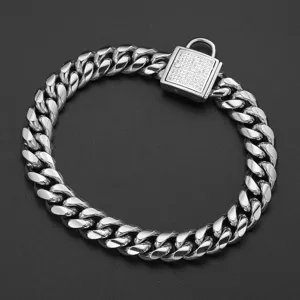 Robuste Edelstahl Kuba Kette Haustier Halsband 14mm schwere Hundekette mit sicherem Schlossdesign