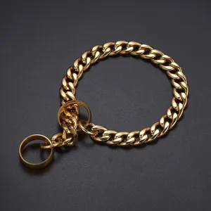 13mm Gold Stainless Steel Pet Dog Chain Collar Heavy Duty P-Chain with Rings Detail