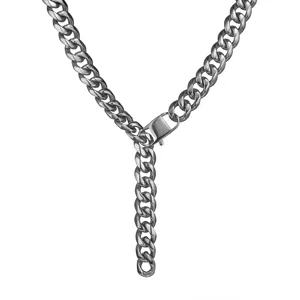 Men hip hop stainless steel cuban chain necklace, silver 6-side cut heavy choker jewelry.
