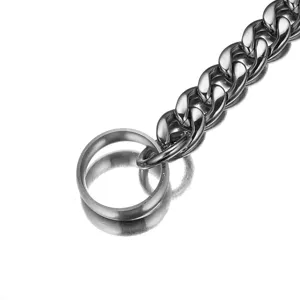Stainless steel 13mm pet dog chain detail, heavy duty cuban curb link collar with ring.