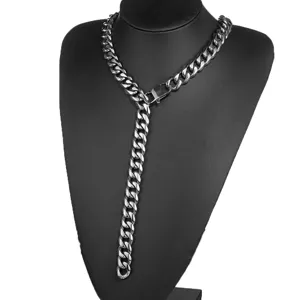 Stainless steel cuban link y-necklace for men hip hop rock style thick silver chain jewelry detail view