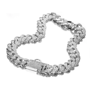 Detailed view of 18mm iced out Cuban link dog chain collar with shiny stones and secure clasp.