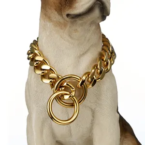 Collare per cani in catena cubana in acciaio inossidabile pesante con doppio anello.