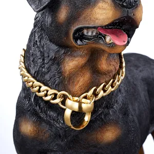 13mm gold Cuban link pet dog chain stainless steel heavy duty collar with ring for pets