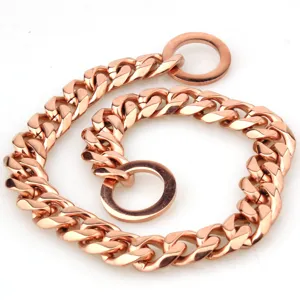 15mm rose gold pet chain dog collar, durable stainless steel curb chain for large dogs.