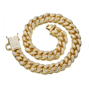 18mm iced out cuban link dog collar, gold plated brass pet chain with sparkling rhinestones.