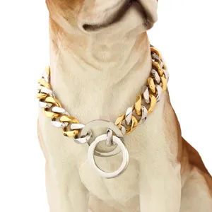 15mm acier inoxydable or argent bicolore animal compagnie chien chaîne collier métal p chaîne
