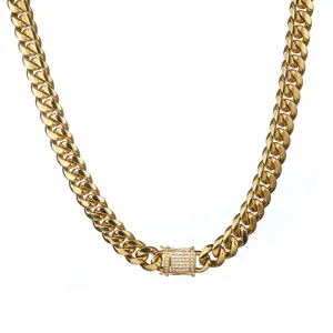 Gold Miami Cuban link chain necklace for men hip hop style stainless steel jewelry accessory