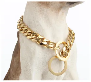 Heavy duty gold pet chain collar stainless steel dog training choke collar large dogs