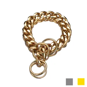 Heavy Duty Stainless Steel Cuban Chain Dog Collar Metal P-Chain Traction Training Pet Collar For Medium Large Dogs