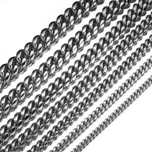 Stainless steel cuban chain necklace multi size options hip hop jewelry detail display