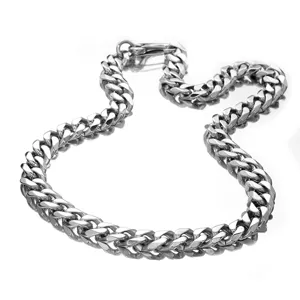 Catena cubana in acciaio inossidabile da uomo, collana pesante stile hip hop, gioiello argento.