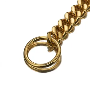Collare per cani in acciaio inossidabile dorato con O-ring, guinzaglio da addestramento in metallo.