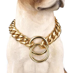 Heavy duty gold dog chain collar stainless steel pet training choke chain with double rings