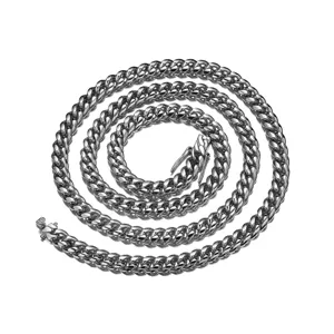 Stainless steel Cuban link chain necklace, hip hop style silver metal jewelry for men and women.