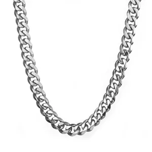 Thick stainless steel cuban link chain detail, heavy metal necklace for men style.