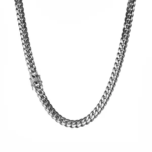 Stainless steel Cuban link chain necklace, durable hip hop jewelry for men and women daily wear.