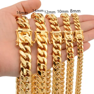 Men's Hip Hop Stainless Steel Cuban Link Chain Necklace Golden Silver Tone Heavy Curb Chain Jewelry Gift
