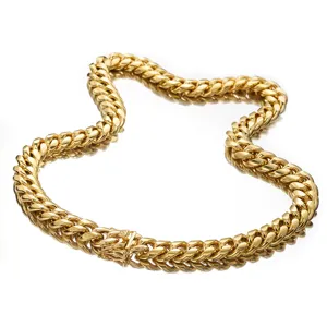 Gold Cuban Link Chain Necklace Mens Hip Hop Stainless Steel Heavy Choker Jewelry Detail