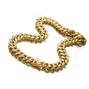 Gold Cuban link chain necklace for men hip hop stainless steel jewelry heavy chunky fashion