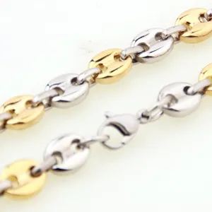 Stainless steel coffee bean chain hip hop two-tone necklace for men and women daily