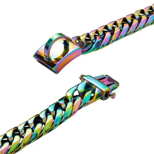 16mm Colorful Stainless Steel Cuban Link Pet Dog Collar Heavy Duty Metal Chain Detail