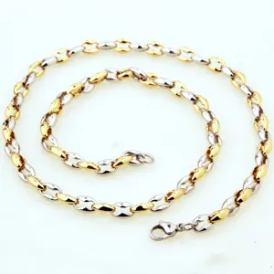 Two-tone stainless steel coffee bean chain necklace, detailed men fashion jewelry.