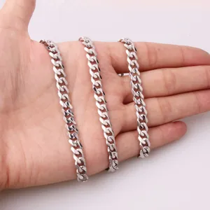 Men stainless steel cuban link chain silver hip hop necklace thick chain jewelry 8-19mm