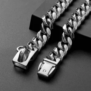 Robustes 14mm Edelstahl Kubanische Glieder Haustier Hundehalsband silber Metallkette mit Schloss.