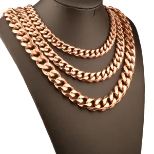 Multi-layer rose gold stainless steel cuban link chain necklace for men fashion jewelry detail view.